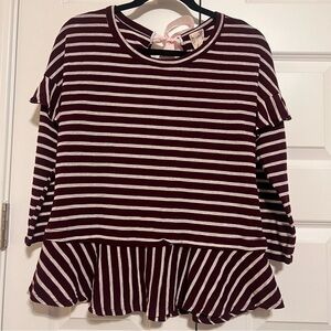 Blu Pepper Maroon and White Striped Top